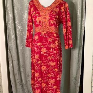 Hanna Andersson Red V-Neck 3/4 Sleeve Dress